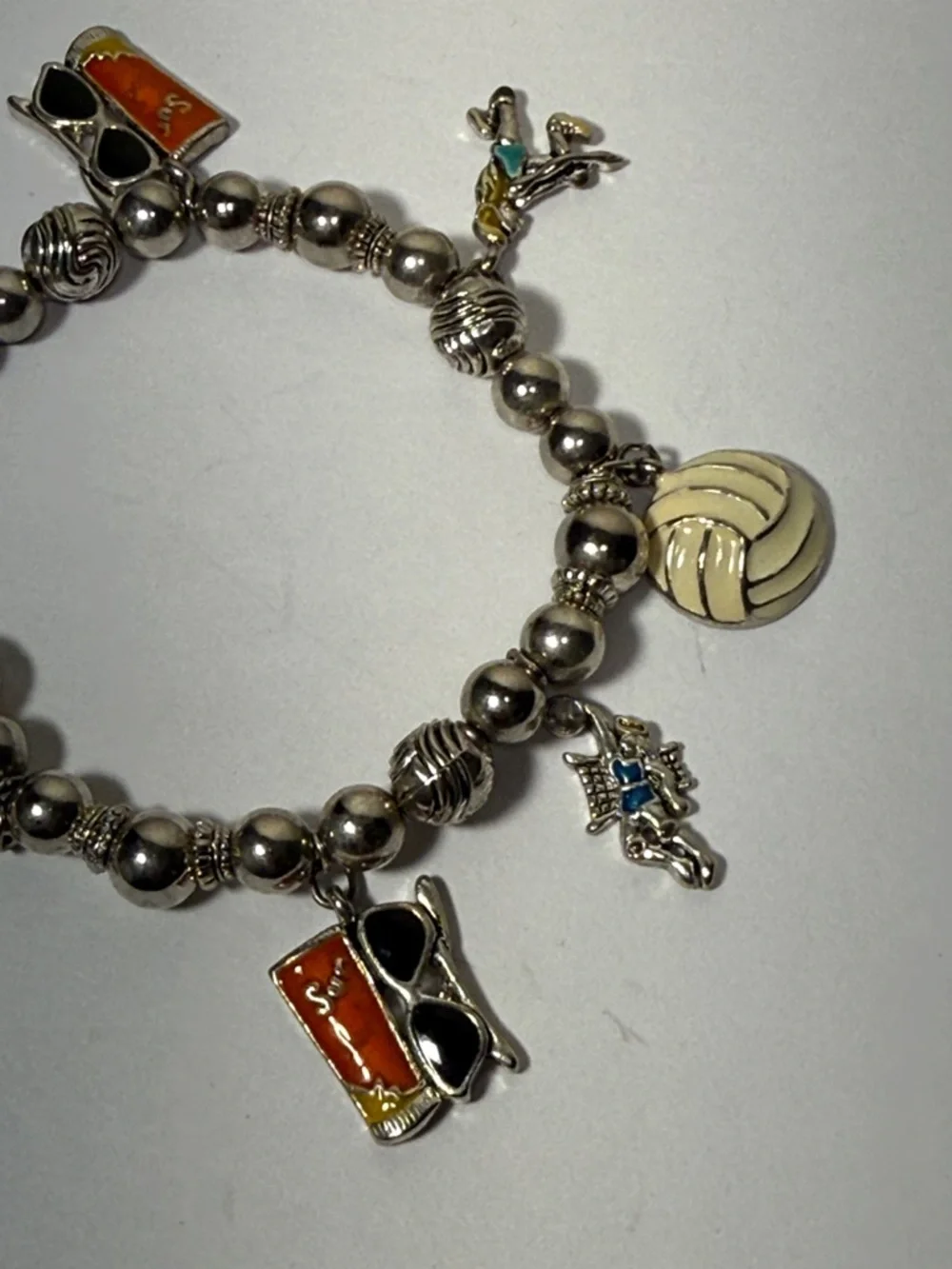 Silver Bead Volleyball position Charm Bracelet